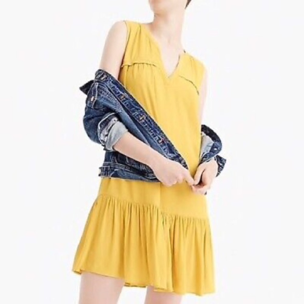 NWT J. Crew Mustard Yellow Ruffle hem Sheath Sleveless Dress Small